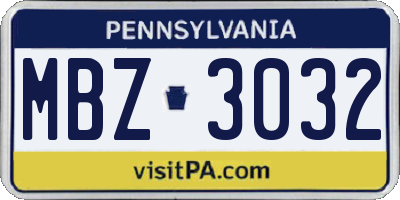 PA license plate MBZ3032