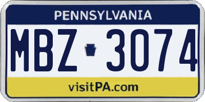 PA license plate MBZ3074