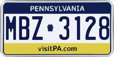 PA license plate MBZ3128