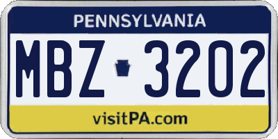 PA license plate MBZ3202