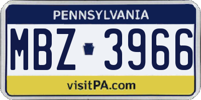 PA license plate MBZ3966