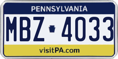 PA license plate MBZ4033