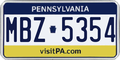 PA license plate MBZ5354