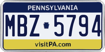 PA license plate MBZ5794
