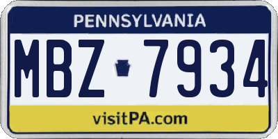 PA license plate MBZ7934