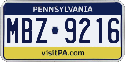 PA license plate MBZ9216