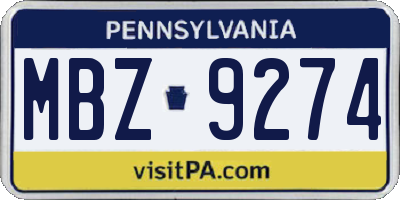 PA license plate MBZ9274
