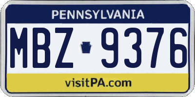 PA license plate MBZ9376
