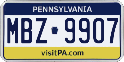 PA license plate MBZ9907