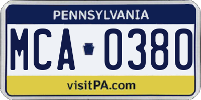 PA license plate MCA0380
