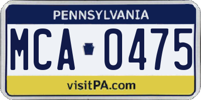 PA license plate MCA0475