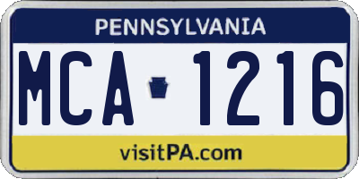 PA license plate MCA1216