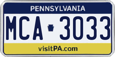 PA license plate MCA3033