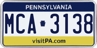 PA license plate MCA3138