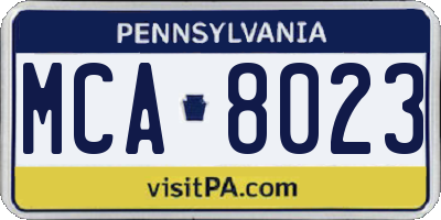 PA license plate MCA8023