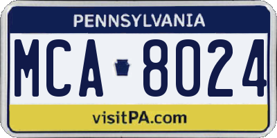 PA license plate MCA8024
