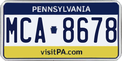 PA license plate MCA8678