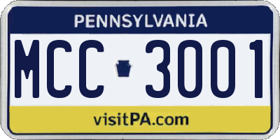 PA license plate MCC3001