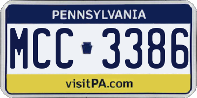 PA license plate MCC3386