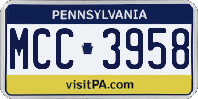 PA license plate MCC3958