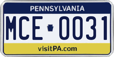 PA license plate MCE0031