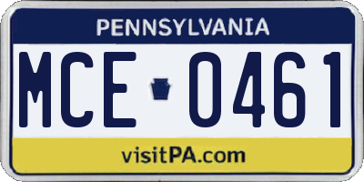 PA license plate MCE0461