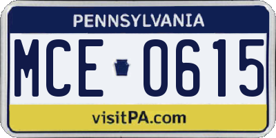 PA license plate MCE0615