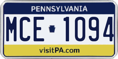 PA license plate MCE1094
