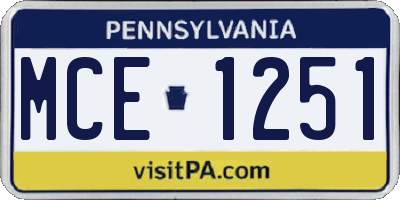 PA license plate MCE1251