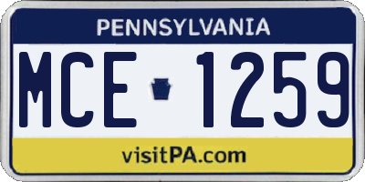 PA license plate MCE1259