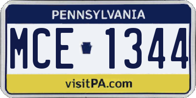 PA license plate MCE1344