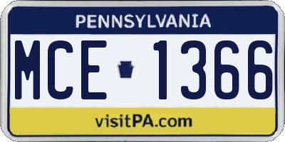 PA license plate MCE1366