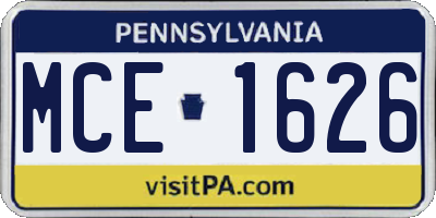 PA license plate MCE1626