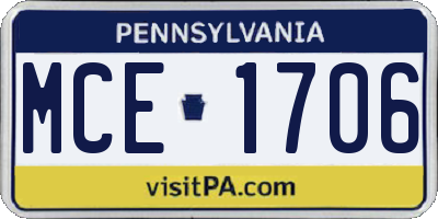 PA license plate MCE1706