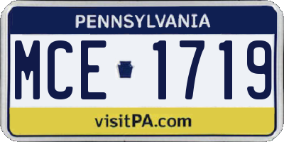PA license plate MCE1719
