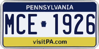 PA license plate MCE1926