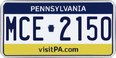 PA license plate MCE2150