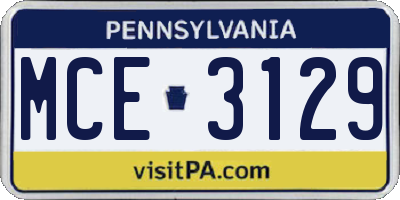 PA license plate MCE3129