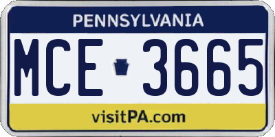 PA license plate MCE3665