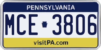 PA license plate MCE3806