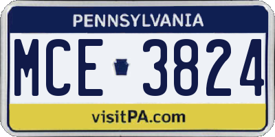 PA license plate MCE3824