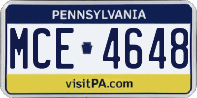 PA license plate MCE4648