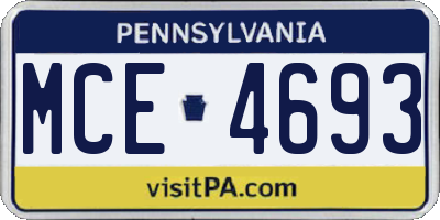 PA license plate MCE4693
