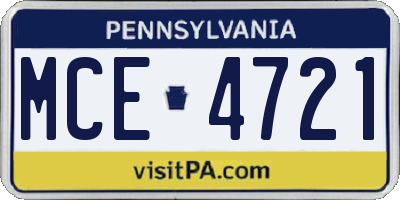 PA license plate MCE4721