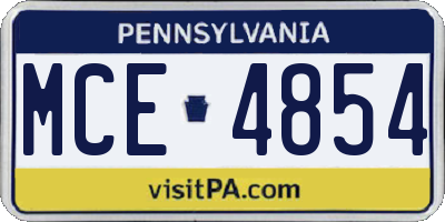 PA license plate MCE4854