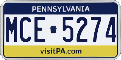 PA license plate MCE5274