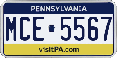 PA license plate MCE5567