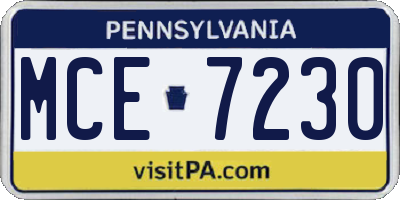 PA license plate MCE7230