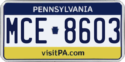 PA license plate MCE8603