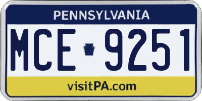 PA license plate MCE9251